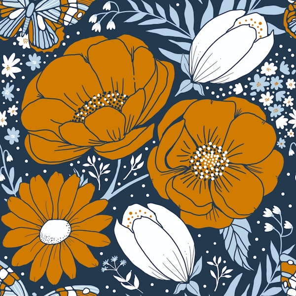 lush flowers - ocre on navy