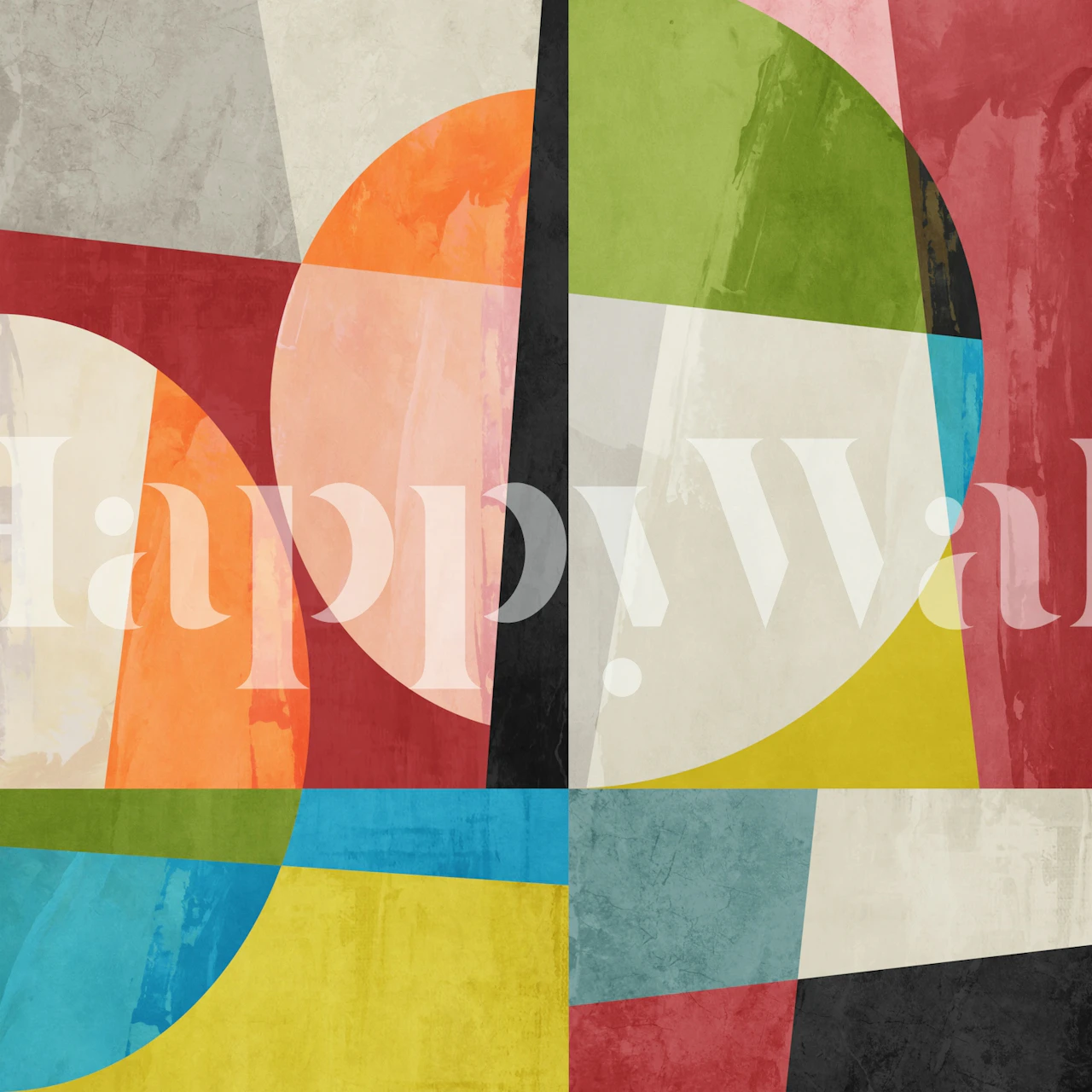 Colorful geometric shapes in orange, green, blue, and red wallpaper