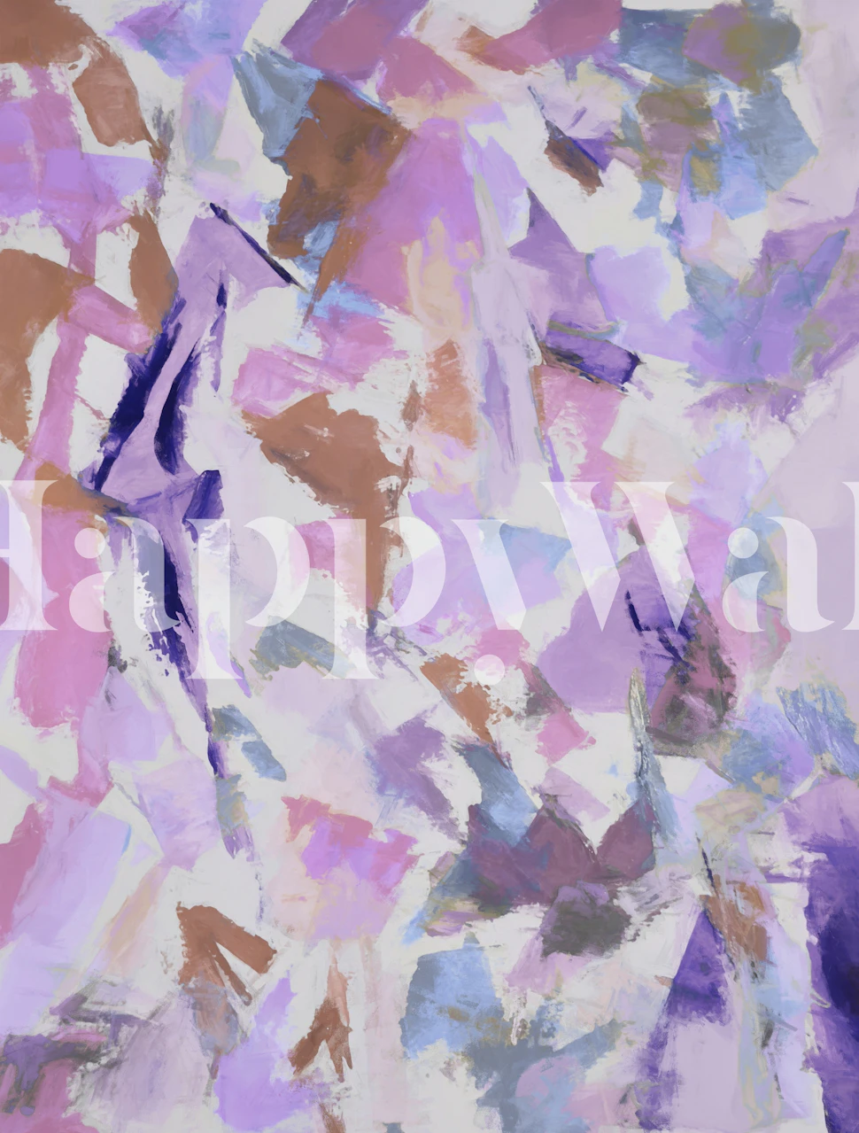 Abstract brushstrokes wall mural in soft purples and pinks with hints of blue and brown