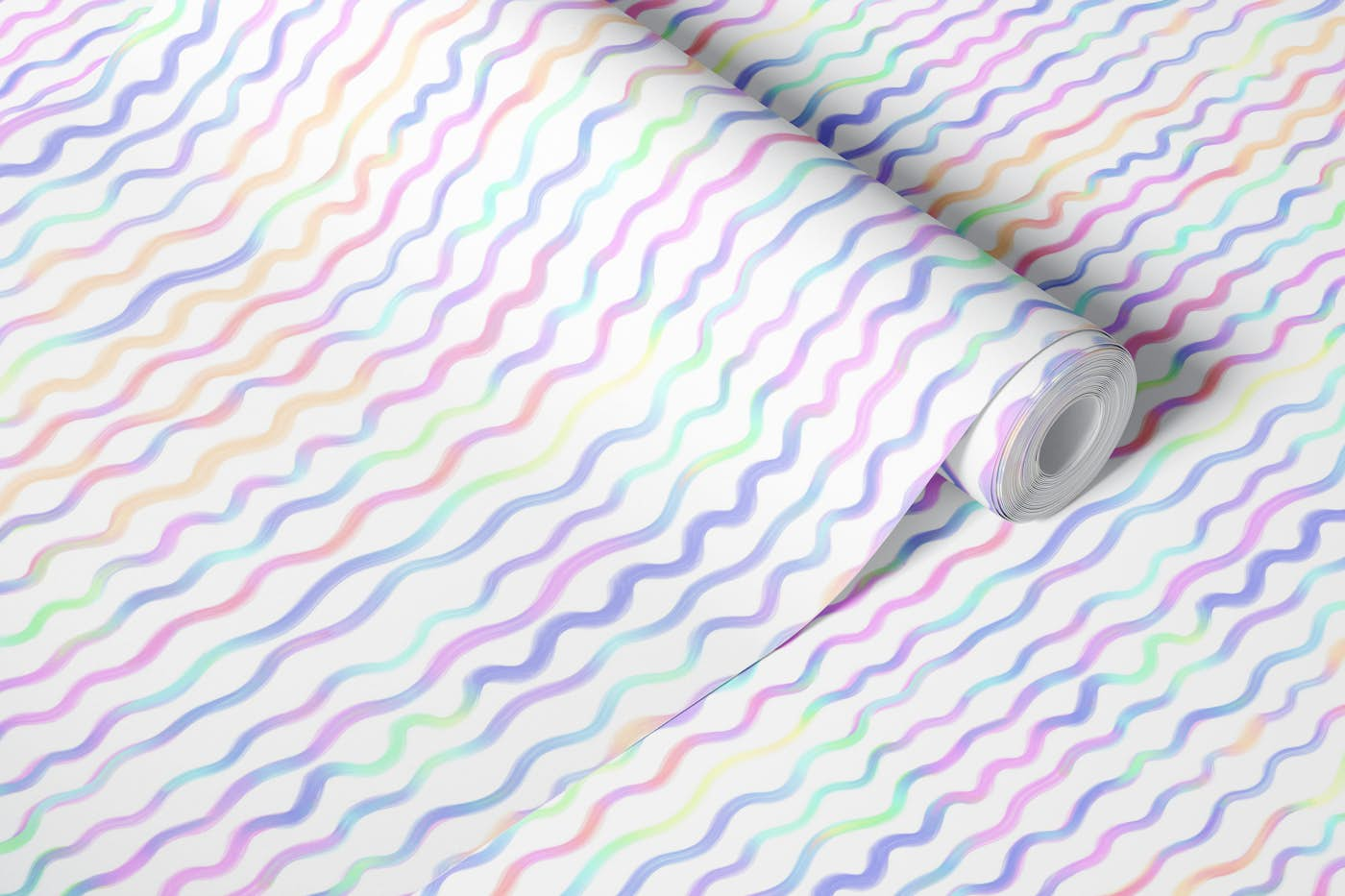 Wavy rainbow stripes wallpaper roll