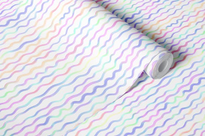 Wavy rainbow stripeswallpaper roll