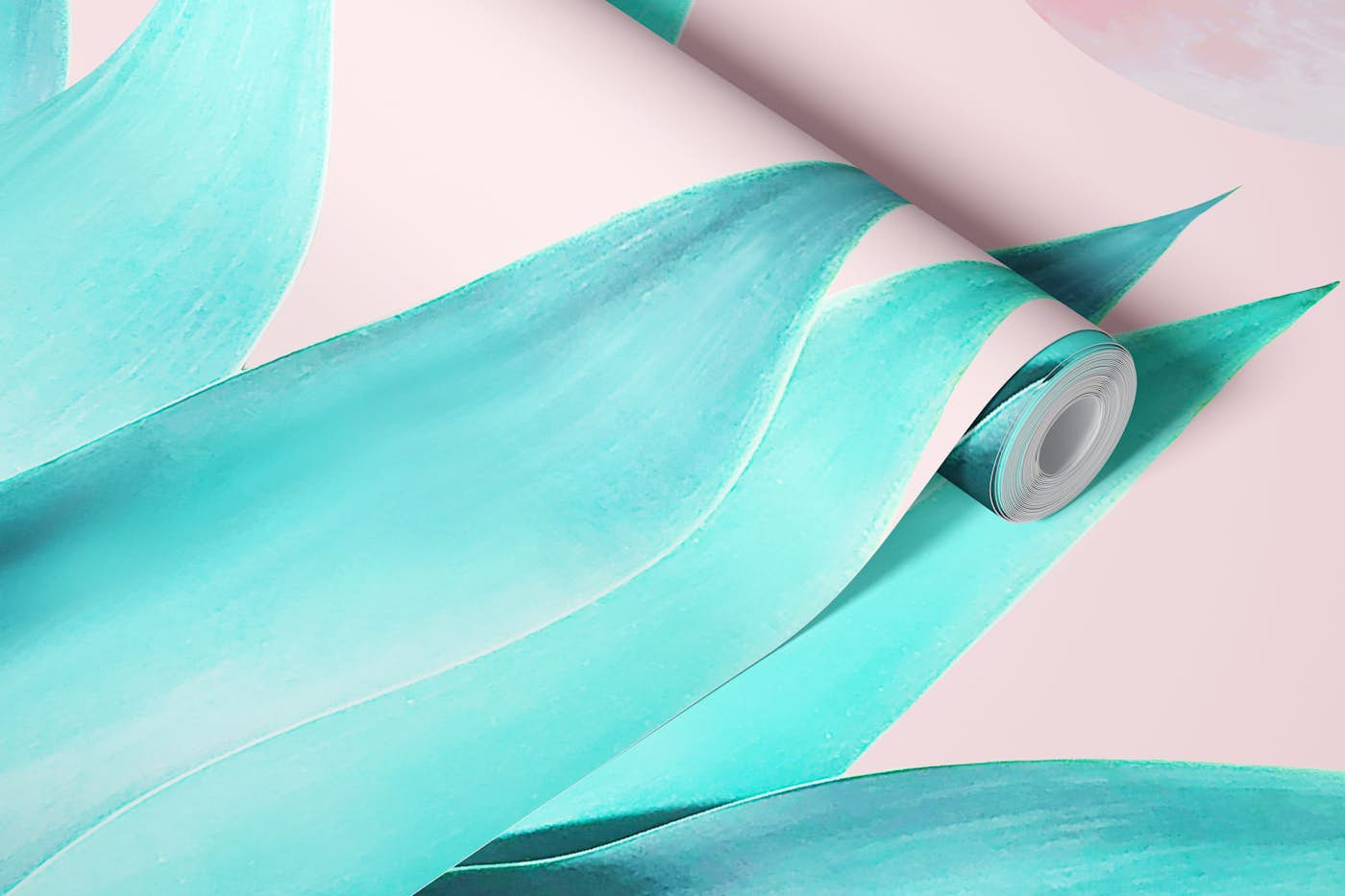 Solar Agave on Full Moon • aqua pink MURAL wallpaper roll