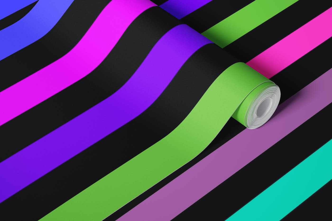 Neon stripes wallpaper - Blue, Green, Pink wallpaper roll