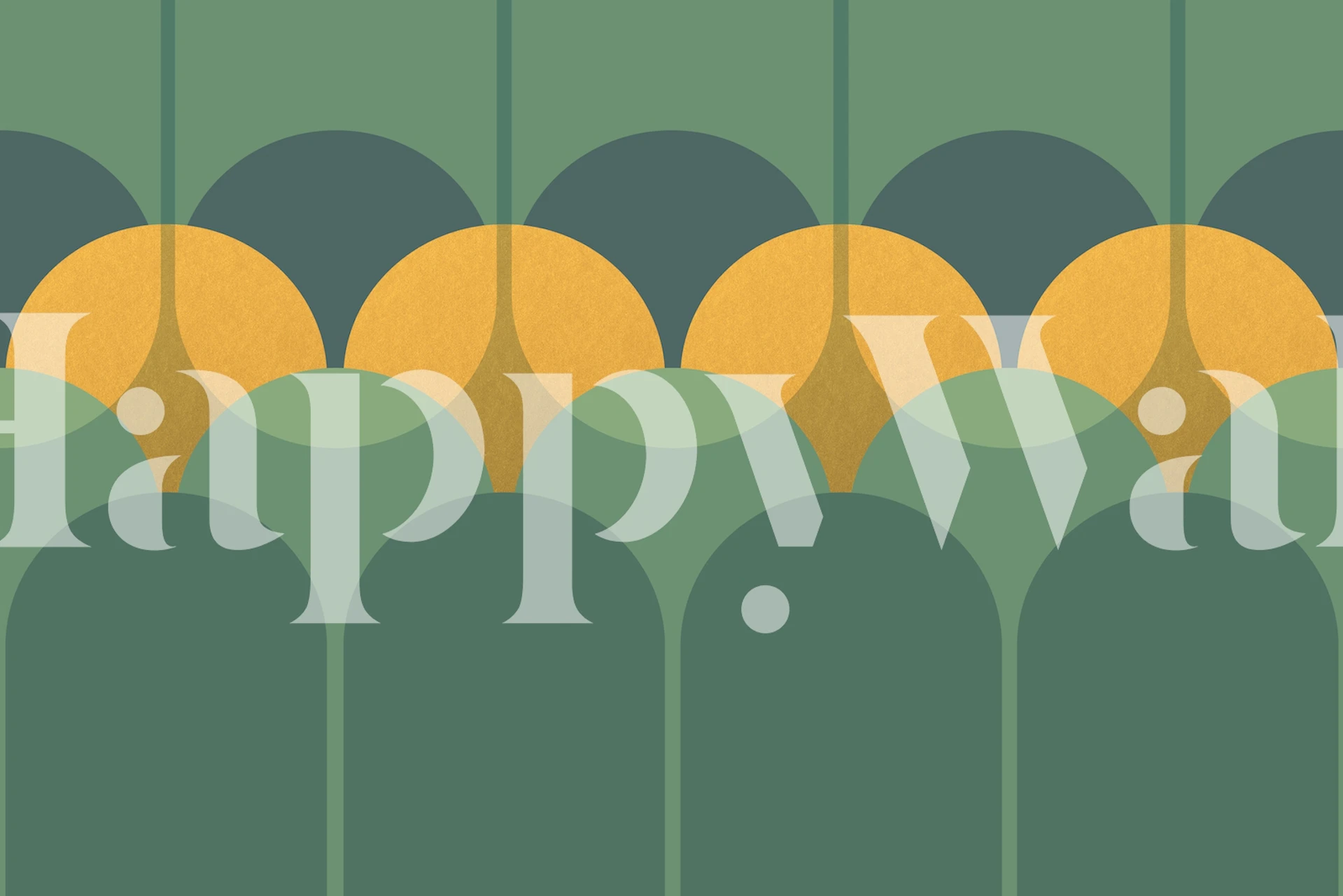 Mural de parede inspirado em Art Déco com arcos geométricos em tons de verde e mostarda