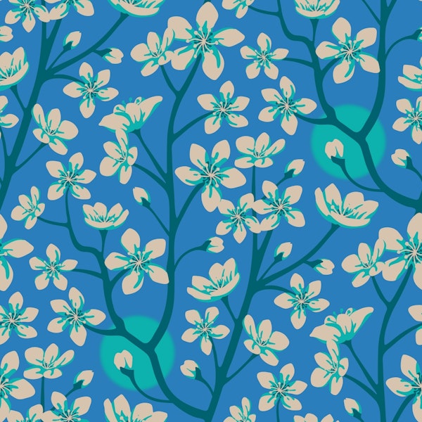 CHERRY BLOSSOMS Blue Japanese Floral - Large