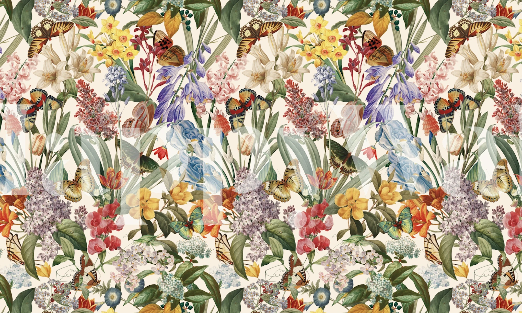 Design de papel de parede floral em um quarto