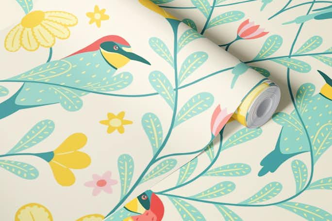 Bee-Eater Bird with flowers bright bigwallpaper roll