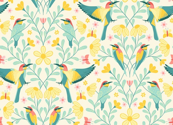 Bee-Eater Bird with flowers bright big