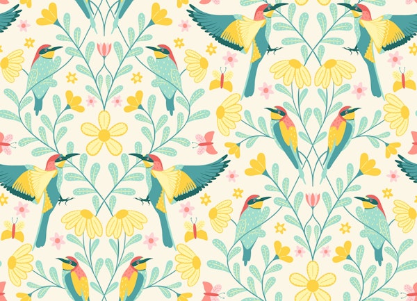 Bee-Eater Bird with flowers bright medium