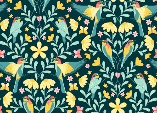 Bee-Eater Bird with flowers dark medium