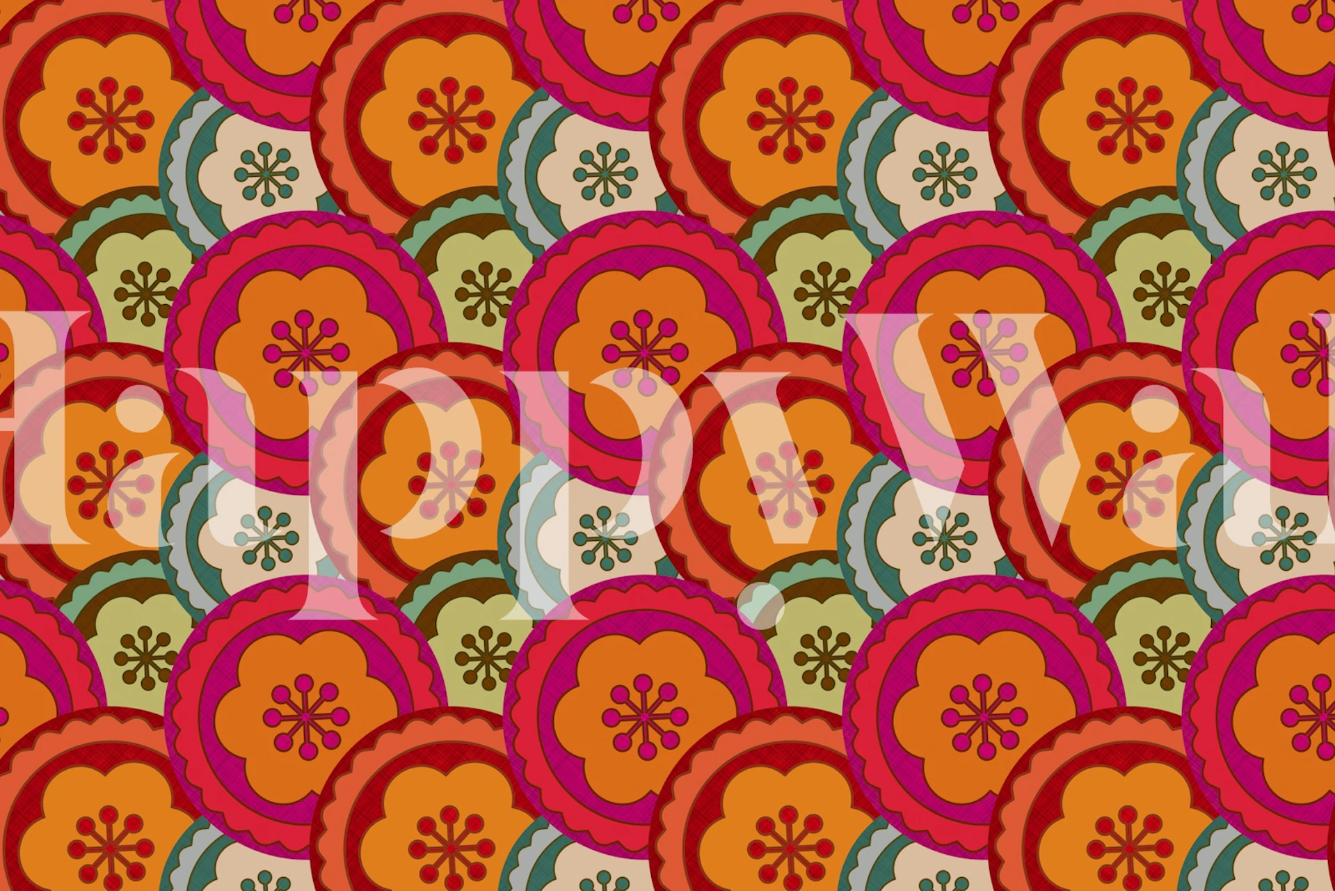 Colorful floral abstract pattern in pink, orange, and green wallpaper