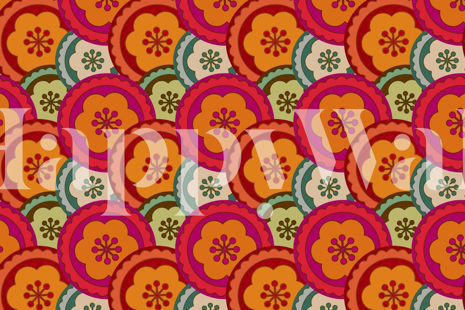 Colorful floral abstract pattern in pink, orange, and green wallpaper