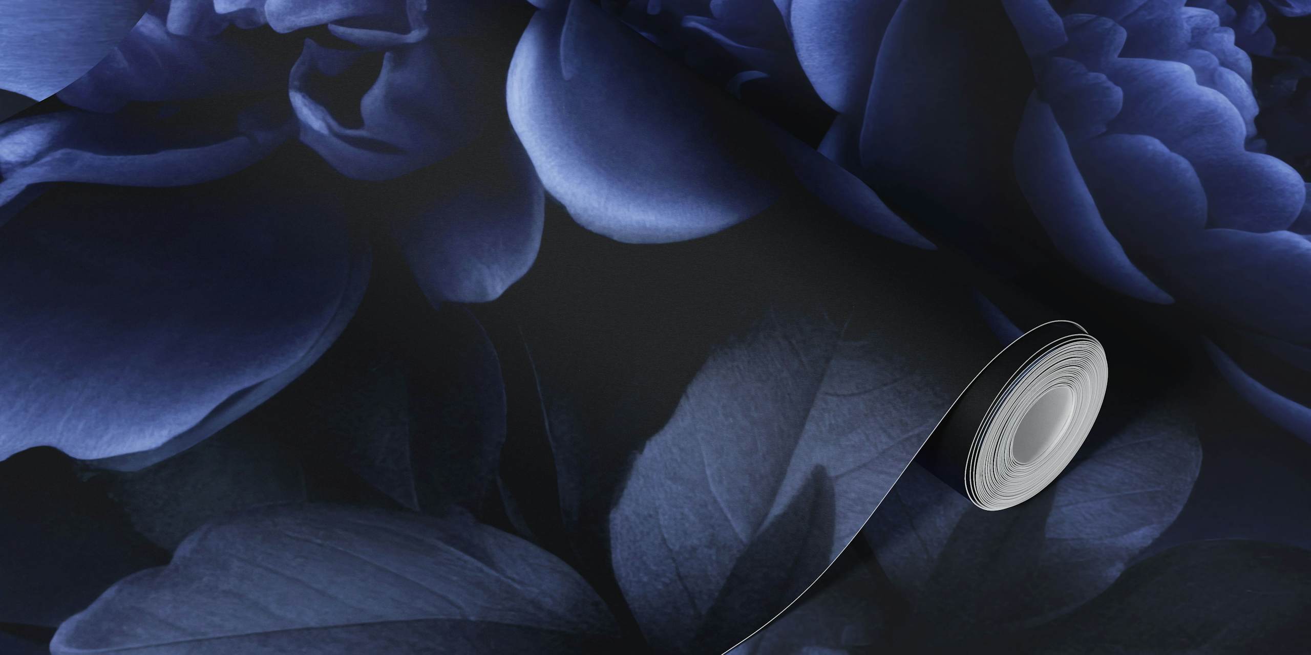 Dark midnight blue floral wallpaper design