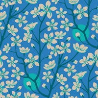 CHERRY BLOSSOMS Blue Japanese Floral - Small carta da parati