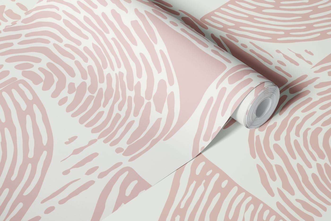 Soft pink wood block print wallpaper roll