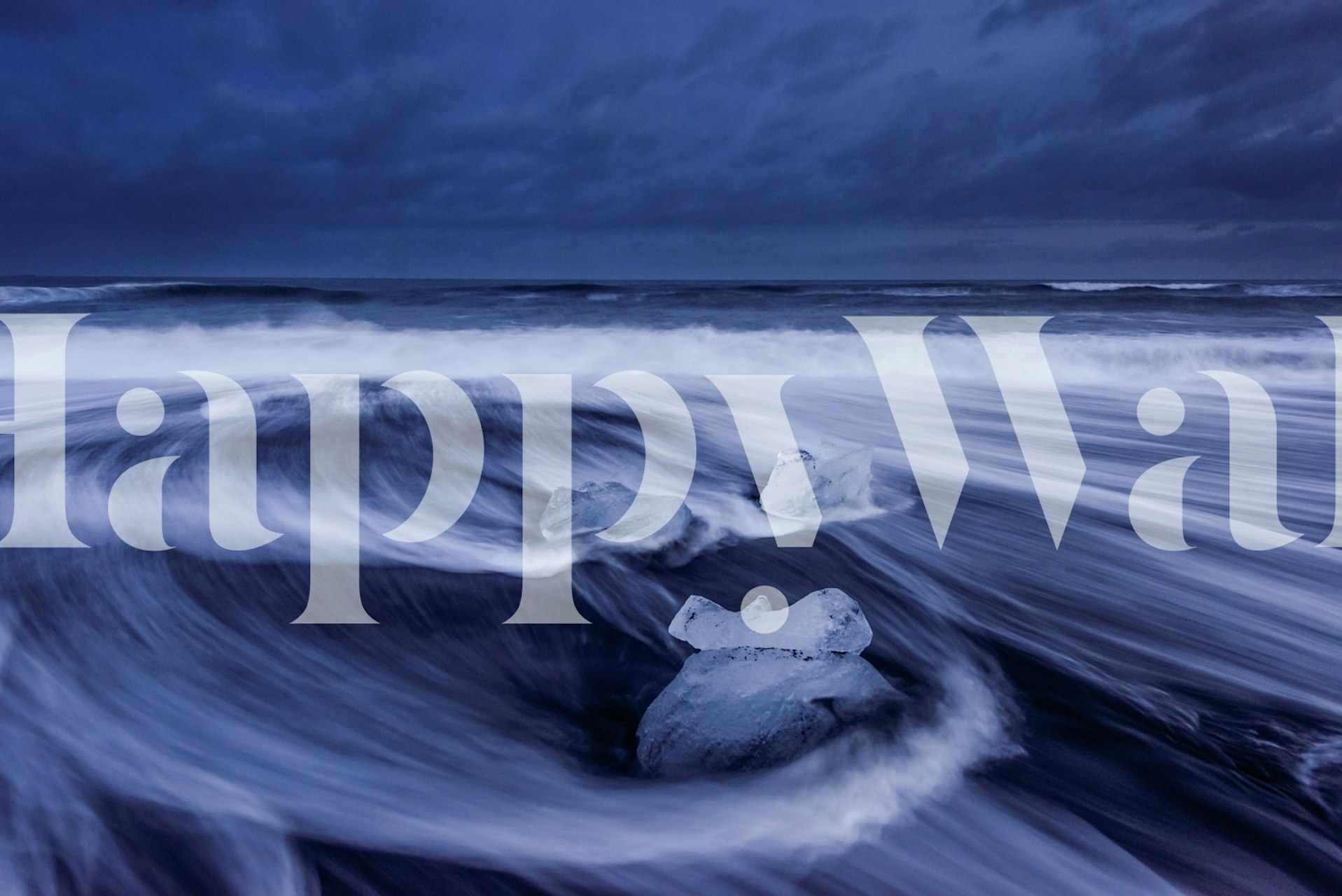 Dramatic ice formations with skull-like appearance in a serene, blue-toned seascape wall mural