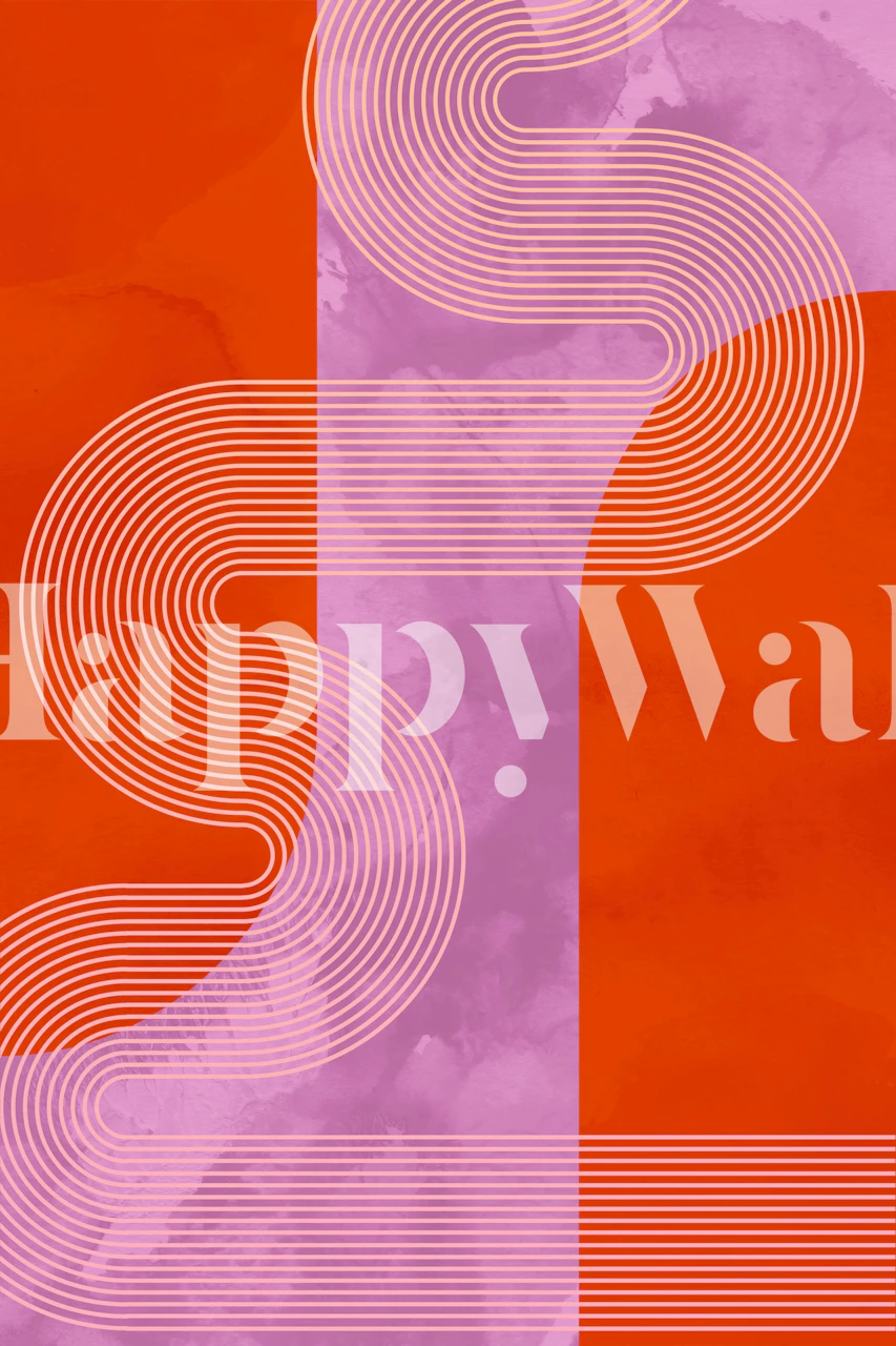 Warm retro 70s curvy wallpaper in a room