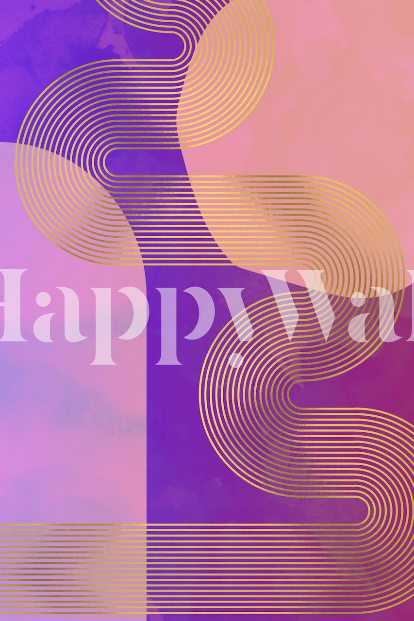 Vibrant Retro 70s kurvige Tapete in einem Raum