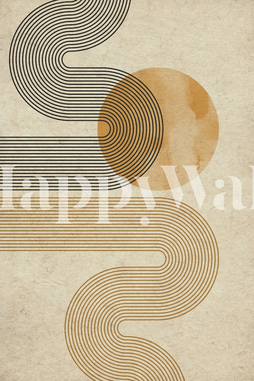 Vintage-inspired curvy lines wall mural in neutral beige and brown shades