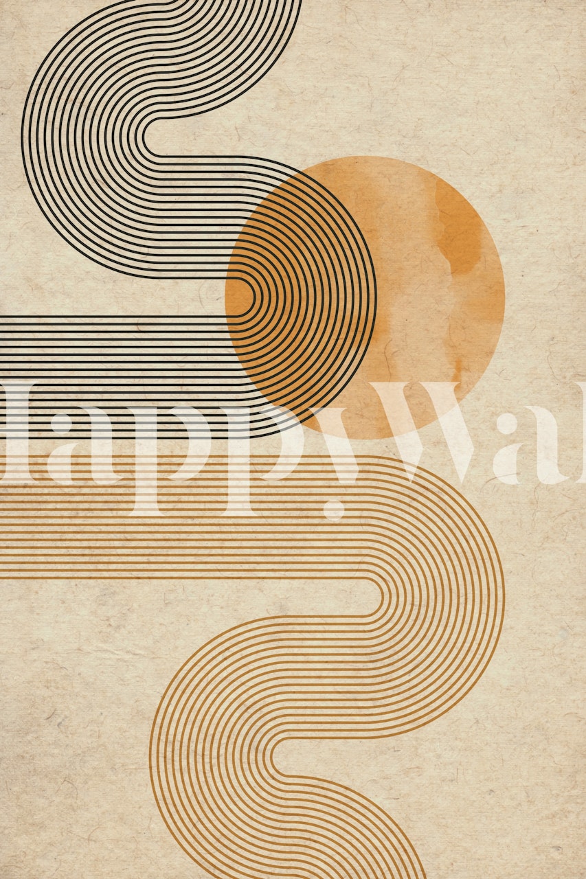 Vintage-inspired curvy lines wall mural in neutral beige and brown shades