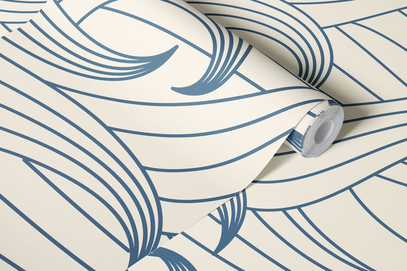 waves coastal chic offwhite blue wallpaper roll