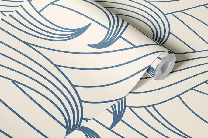 waves coastal chic offwhite bluewallpaper roll