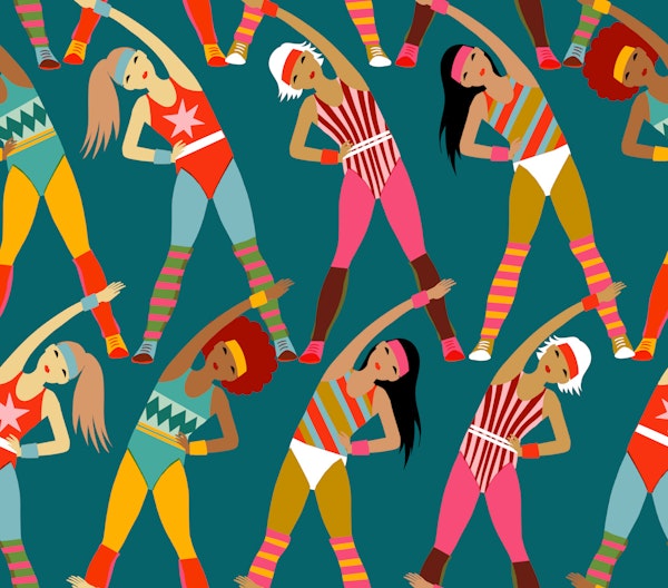 retro aerobic workout teal