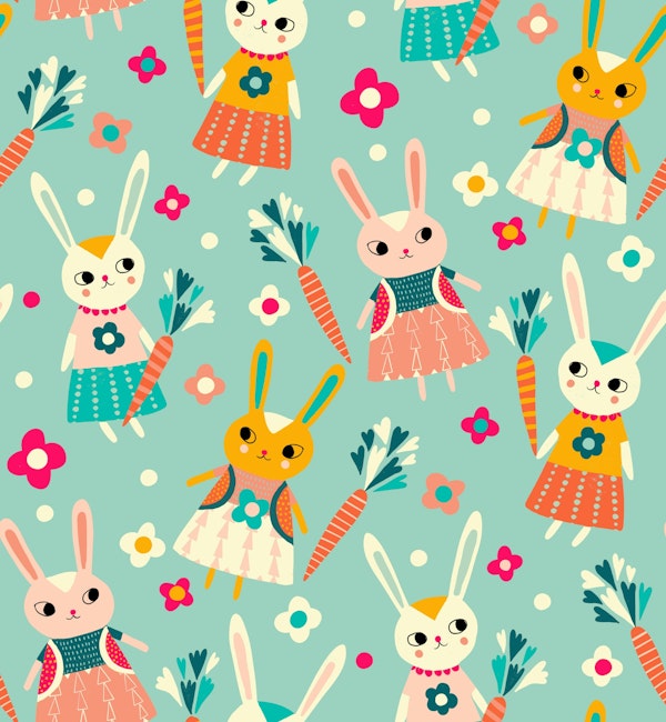 little cute bunnies on light blue