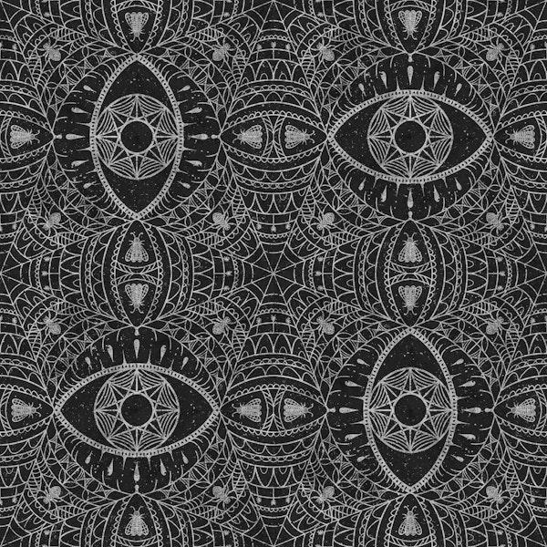 Black whimsical gothic spider web with eyes