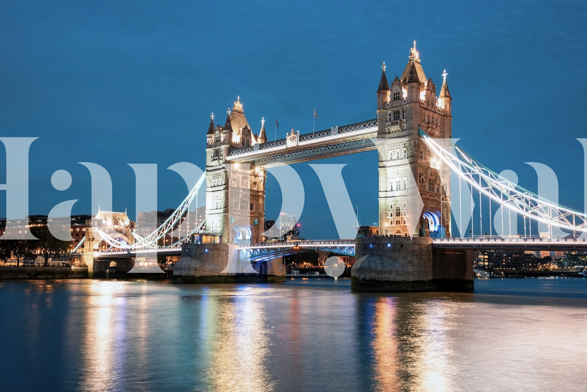 Tower Bridge at dusk, blue water, illuminated towers wallpaper