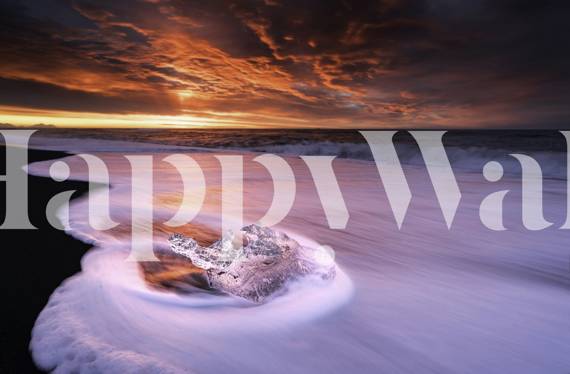 Ice and fire landscape wallpaper with vibrant orange, purple, and blue hues.