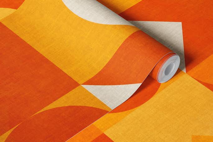 mid century sunny orange geometrywallpaper roll