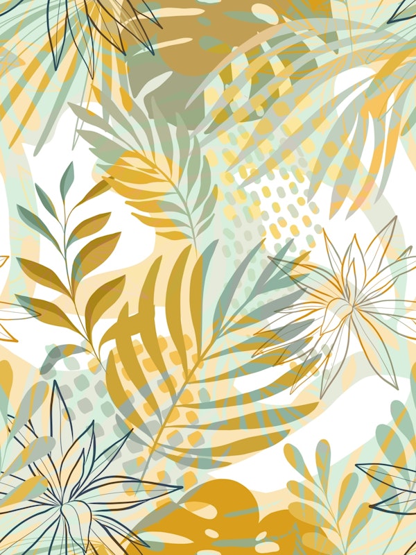 Modern Boho Tropical Garden 1. Mustard Teal