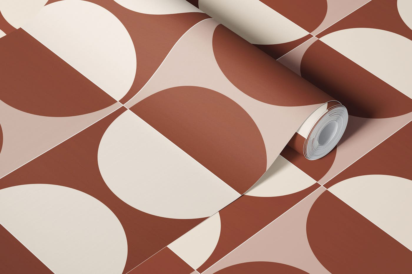 Painted Cotto Tiles Cinnamon and Cream wallpaper roll