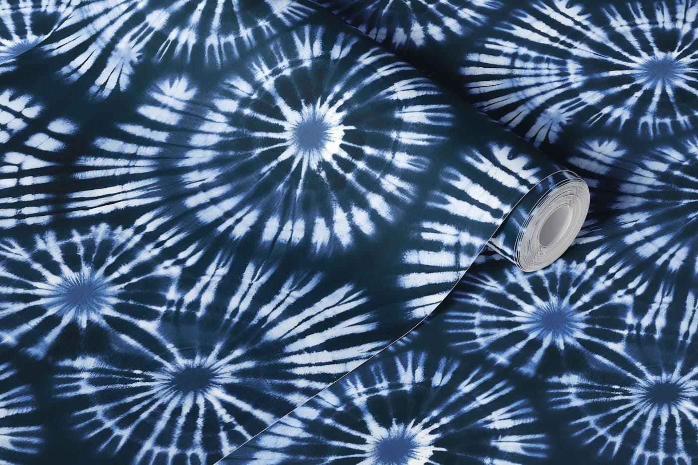 Fashionable Retro Indigo Blue Tie Dye wallpaper roll