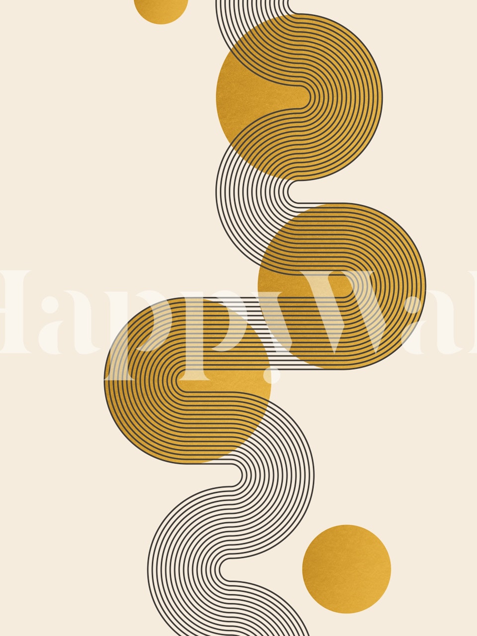 Abstract Curvy Bauhaus-inspired Wall Mural in Sunrise Tones