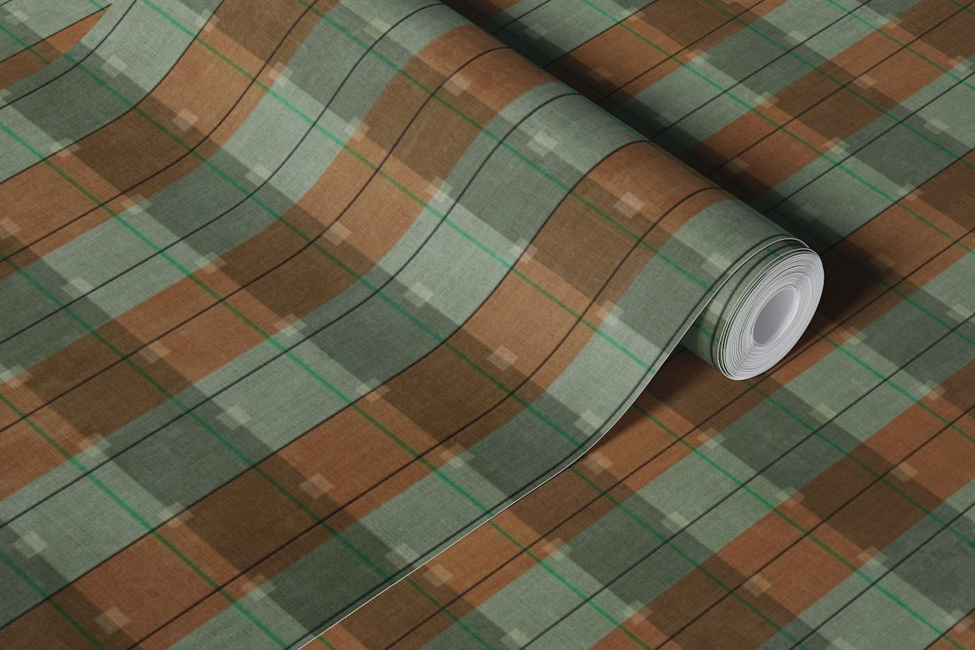 gingham checker pattern brown sage green wallpaper roll