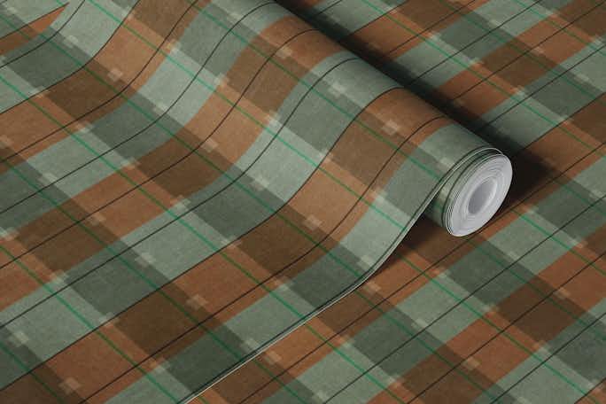 gingham checker pattern brown sage greenwallpaper roll