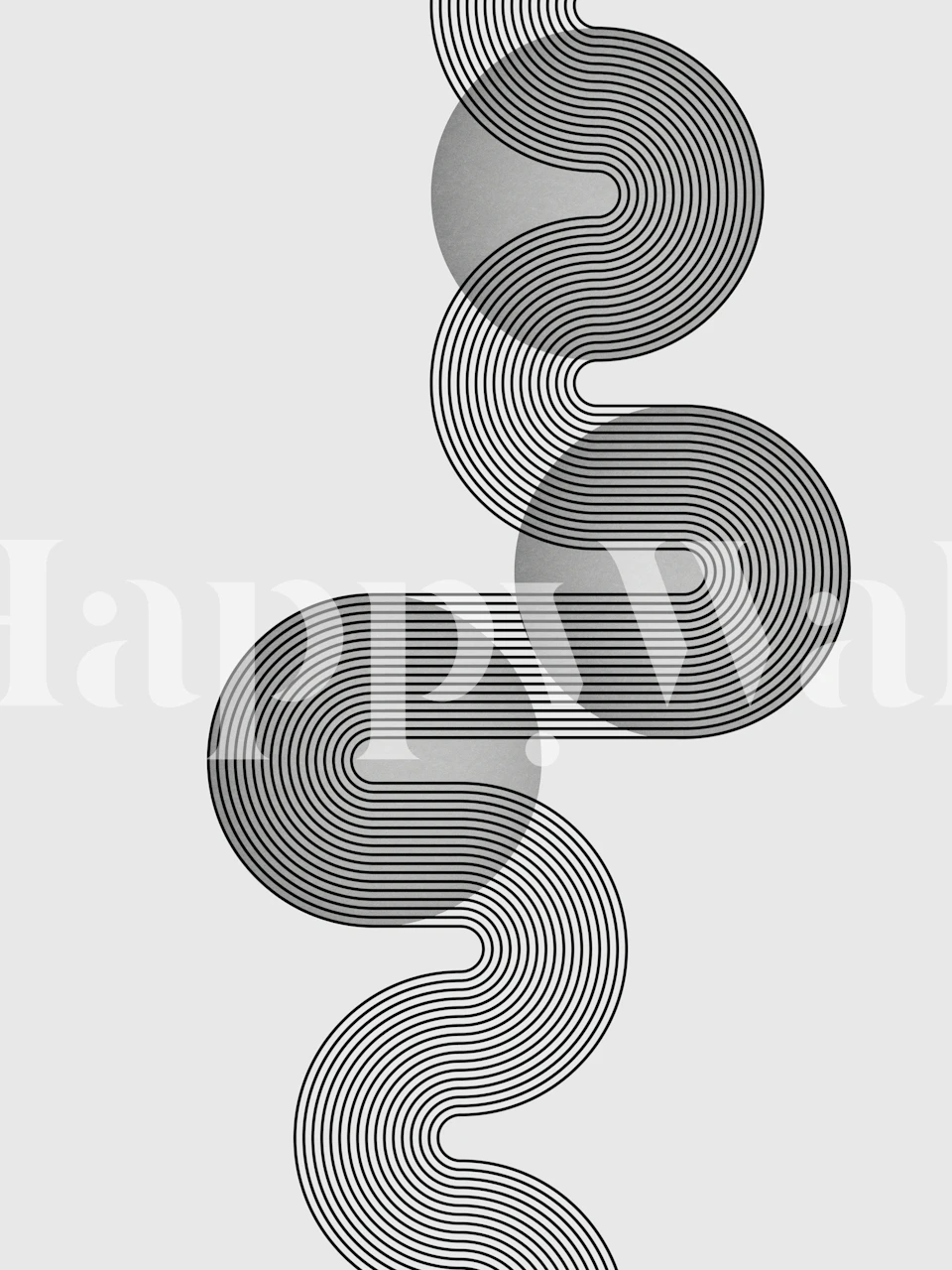 Monokrom Bauhaus-inspirerad tapet med sammanflätade geometriska former i platinatoner