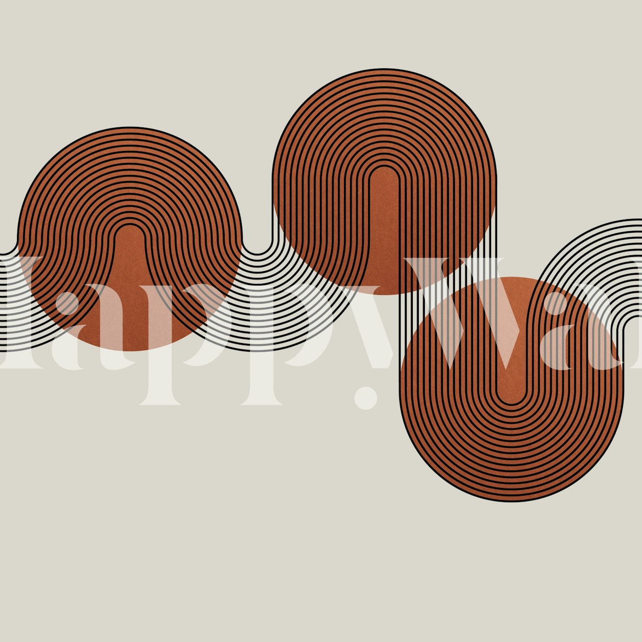 Geometrische lijnen en cirkels in bruin en zwart op beige achtergrond wallpaper