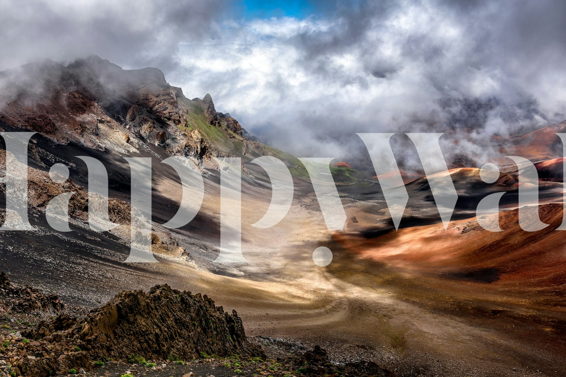 Landscape featuring craters and mountains in earthy tones wallpaper