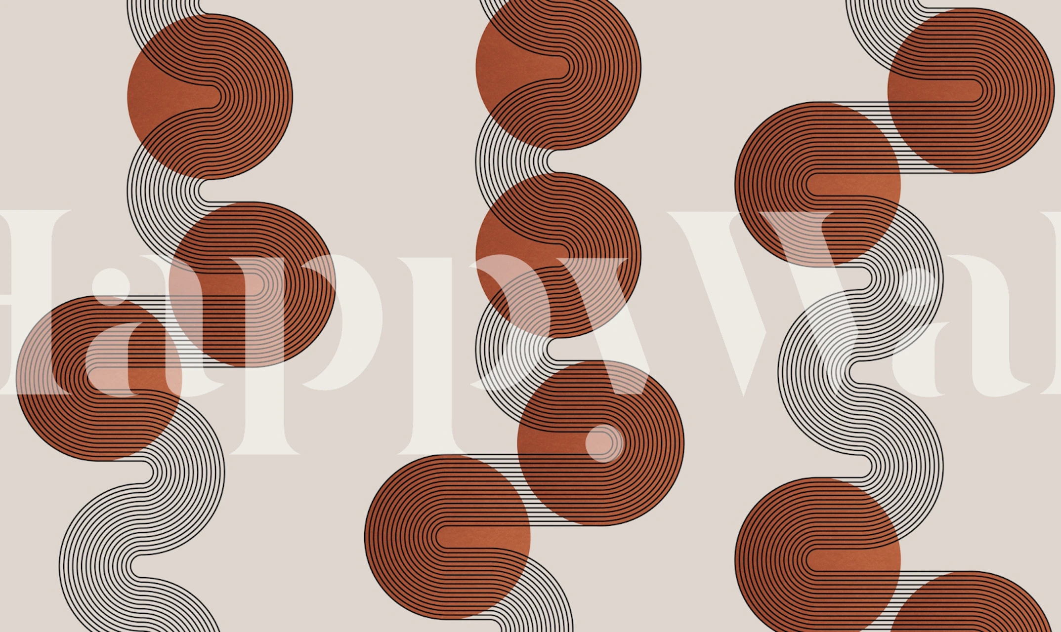 Copper Art Deco geometric wallpaper in a room