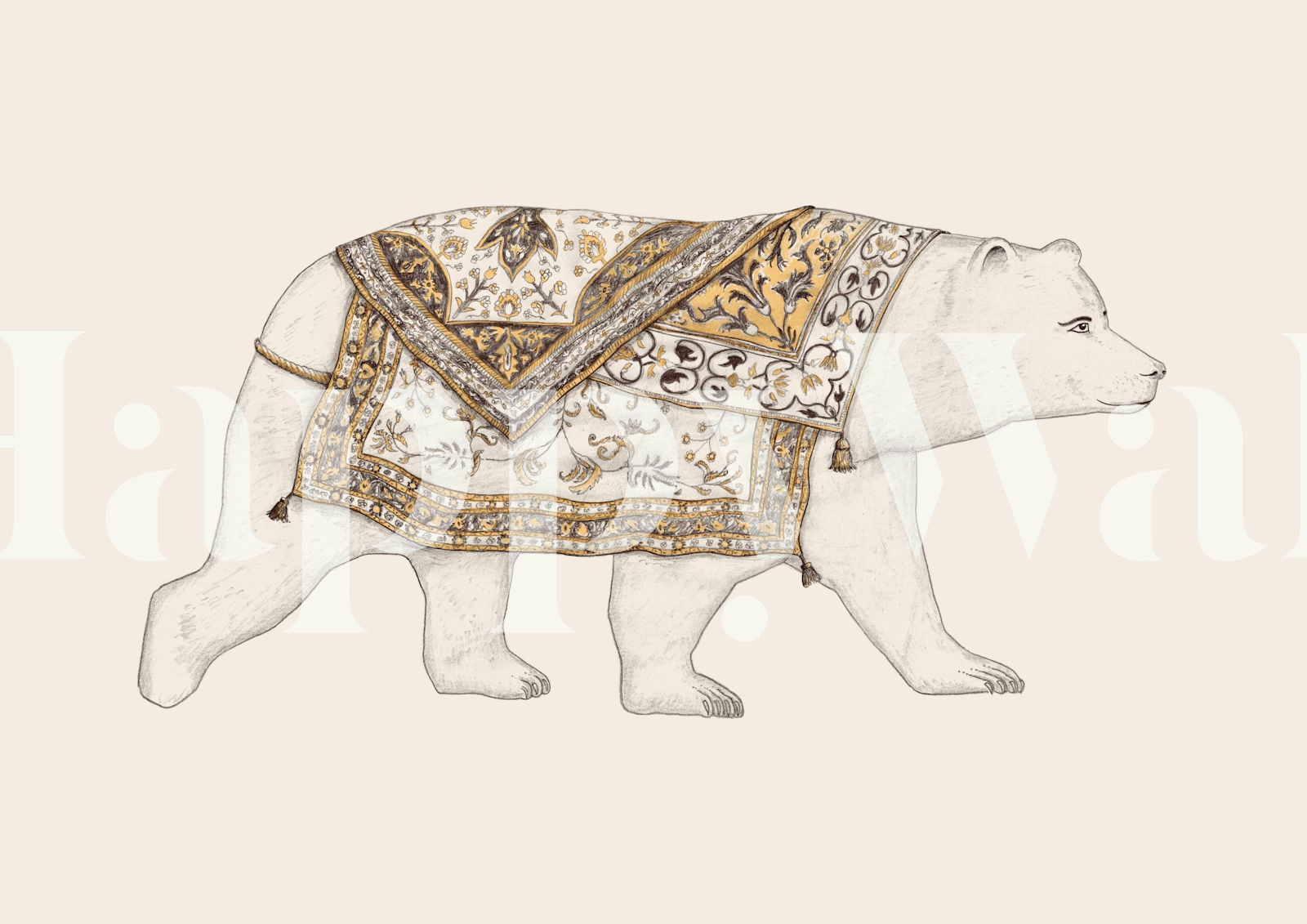 White bear with ornate pattern on a light background wallpaper