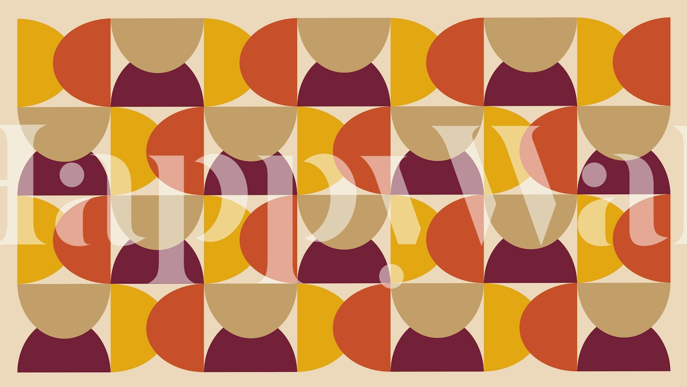 Murale murale « Different 50s Mid Century Bauhaus » d'inspiration rétro avec des formes géométriques moutarde, orange et marron