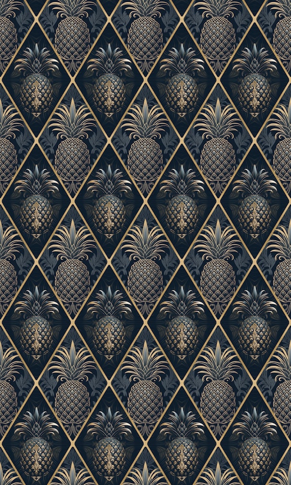 Art Deco Design Pineapple Ornament Blue Gold