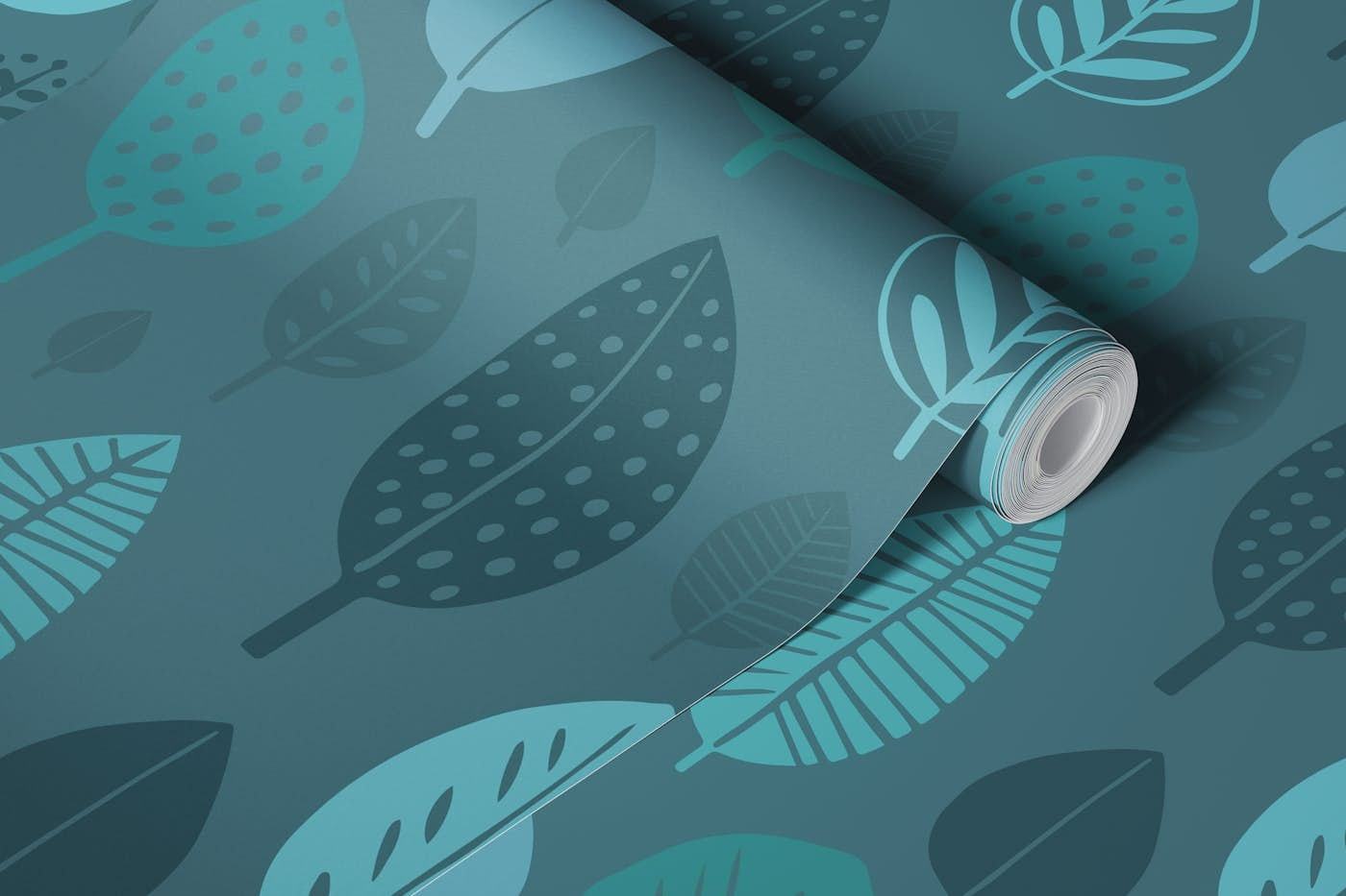 Autumn Simplicity Leaf Shape Pattern Teal wallpaper roll