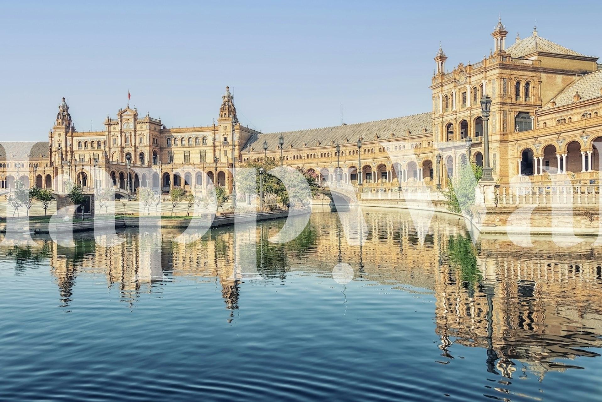 Historical architecture of Seville, warm tones, wallpaper