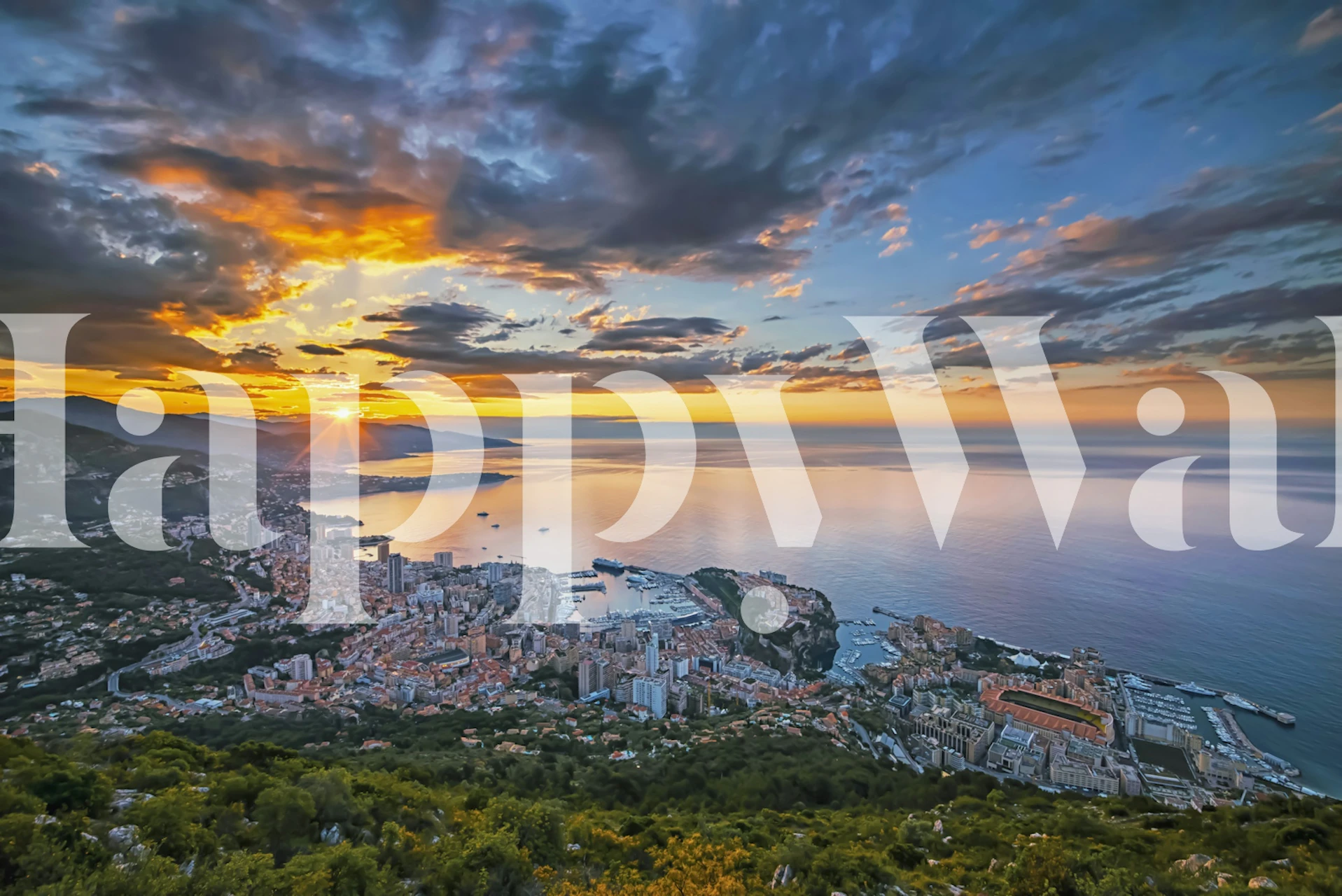 Fotomurale Alba sul paesaggio urbano di Monaco con vista sull'oceano