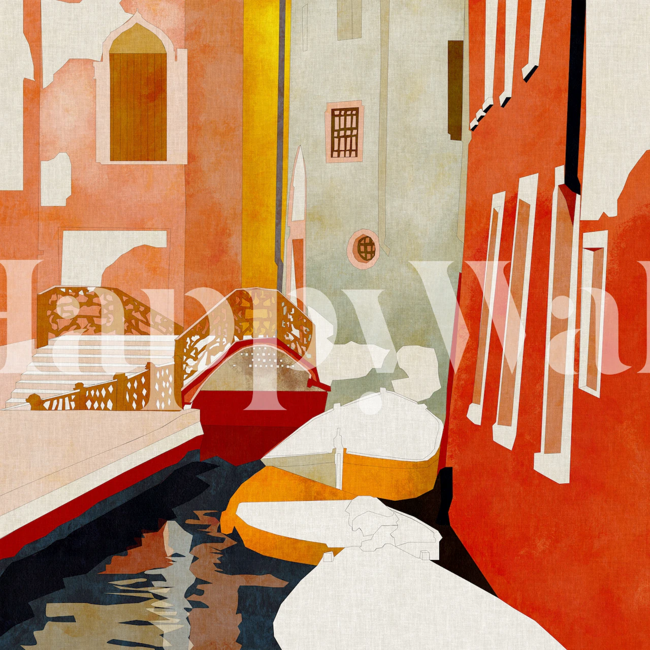 Colorful Venice canal scene wallpaper with orange and yellow buildings