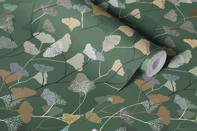 Ginkgo Leaves greenwallpaper roll